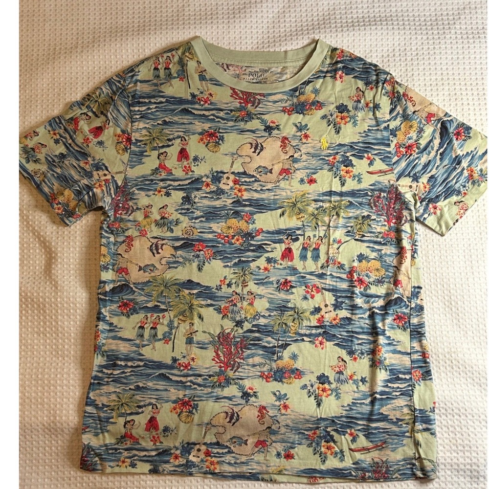 Polo Ralph Lauren Boys Youth XL Shirt Hawaiian Vacation Hula Print Luau Beach